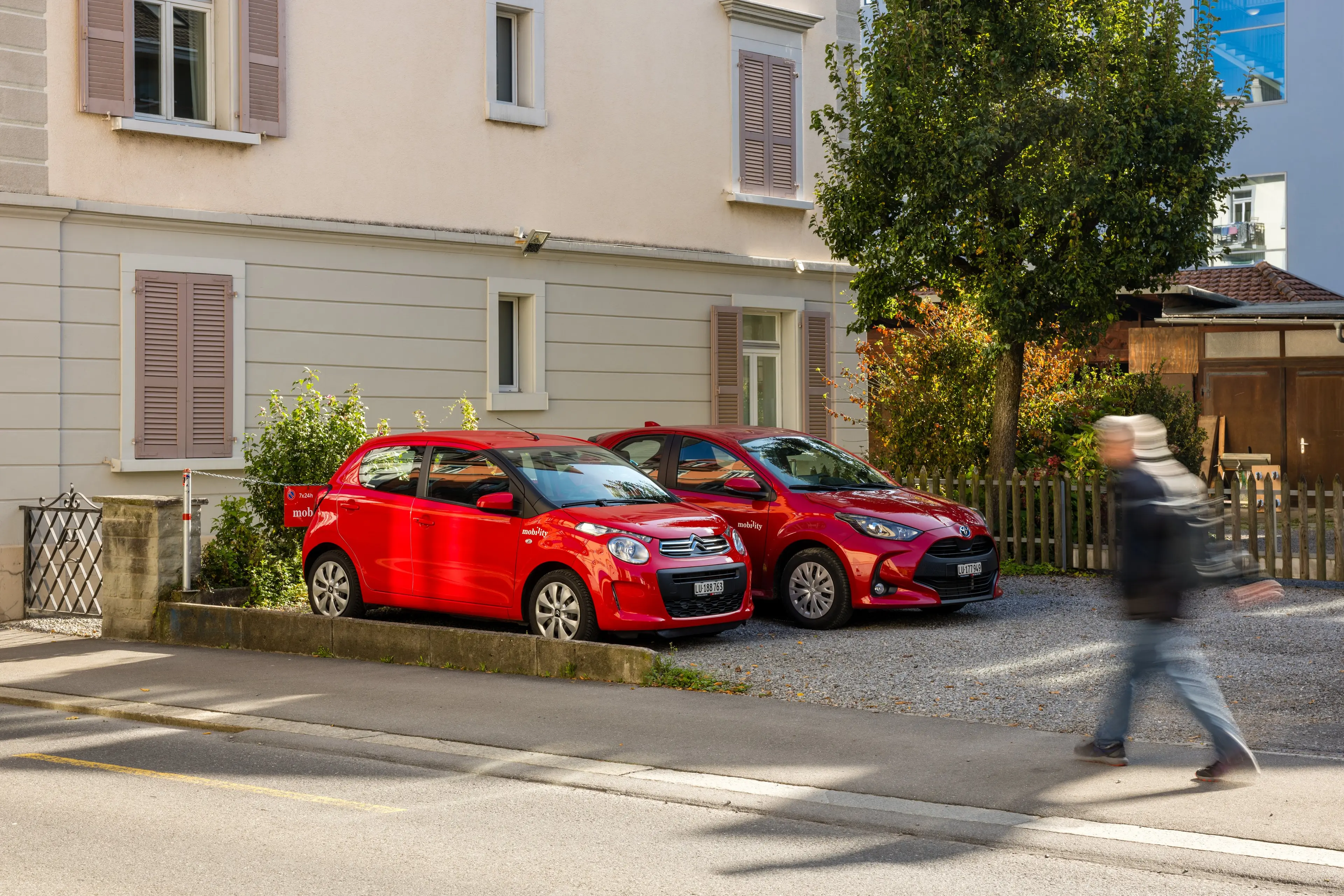 Mobility Carsharing-Stellplatz Voltastrasse Steghofweg in Luzern am Montag, 21. Oktober 2024.